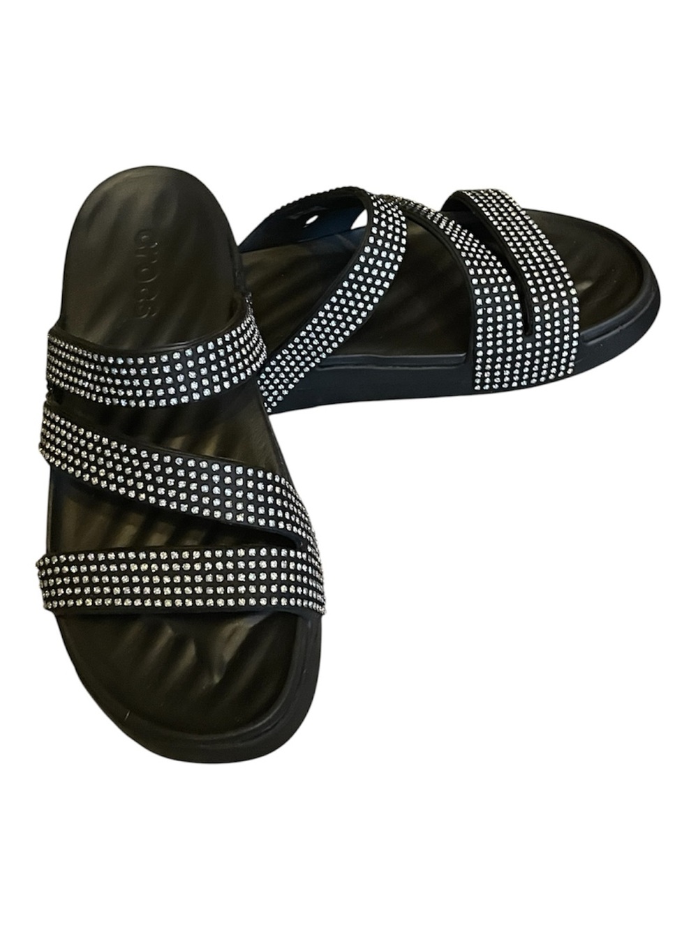 CROCS Black Crystal-Strap Slide Sandals